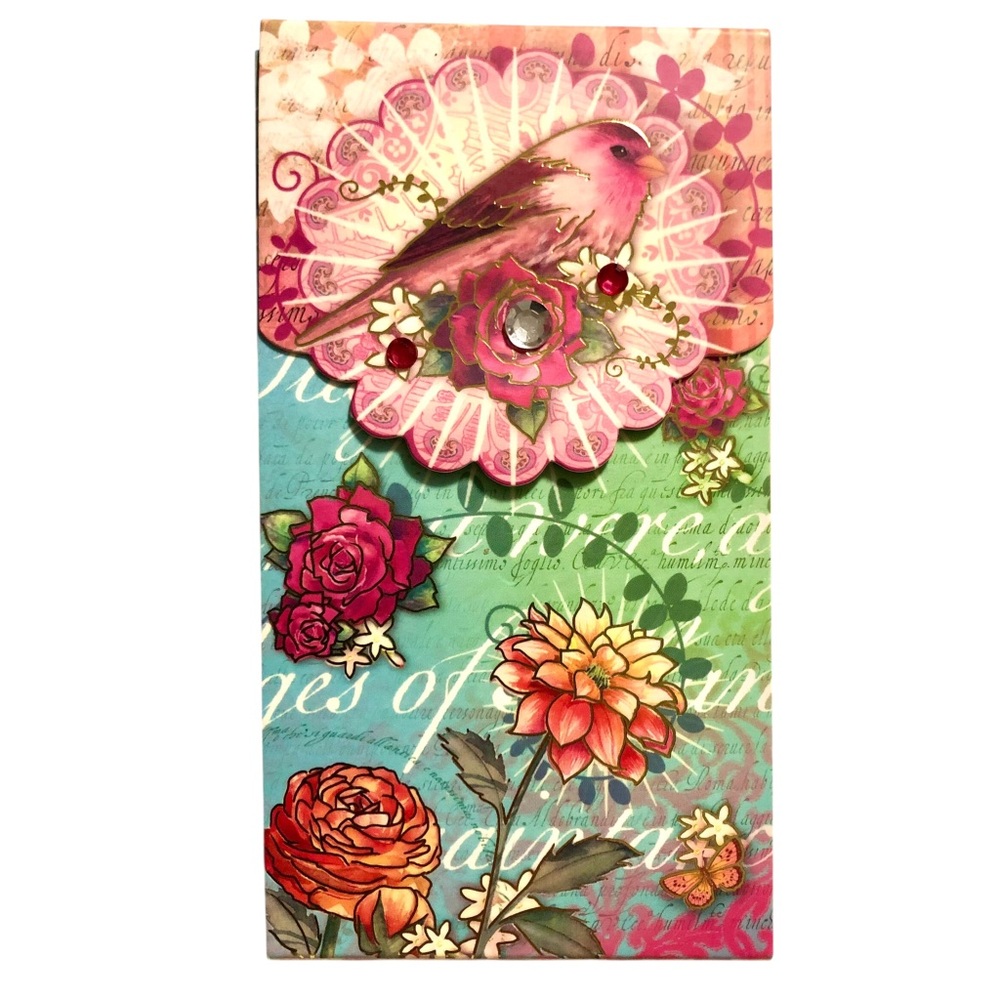 Punch Studio Embellished Long Notepad: Magenta Floral Bird (95145)